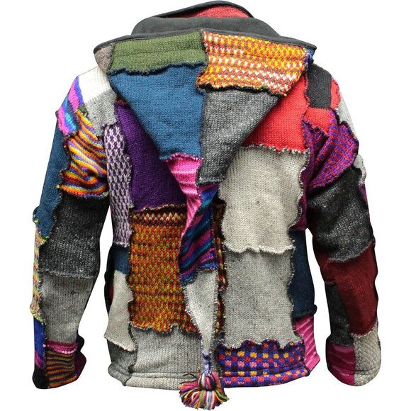 No Brand Other - ✨Shopoholic Men Black Tye Dye Patchwork Hippie Jacket Fleece Lined Hippy Sweater
